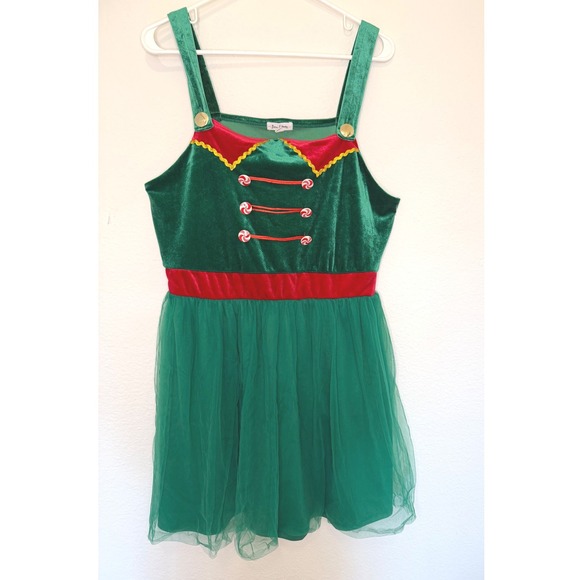 Other Dresses & Skirts - Elf Costume Dress Large Green Red Velvet Tulle Christmas Holiday Party
